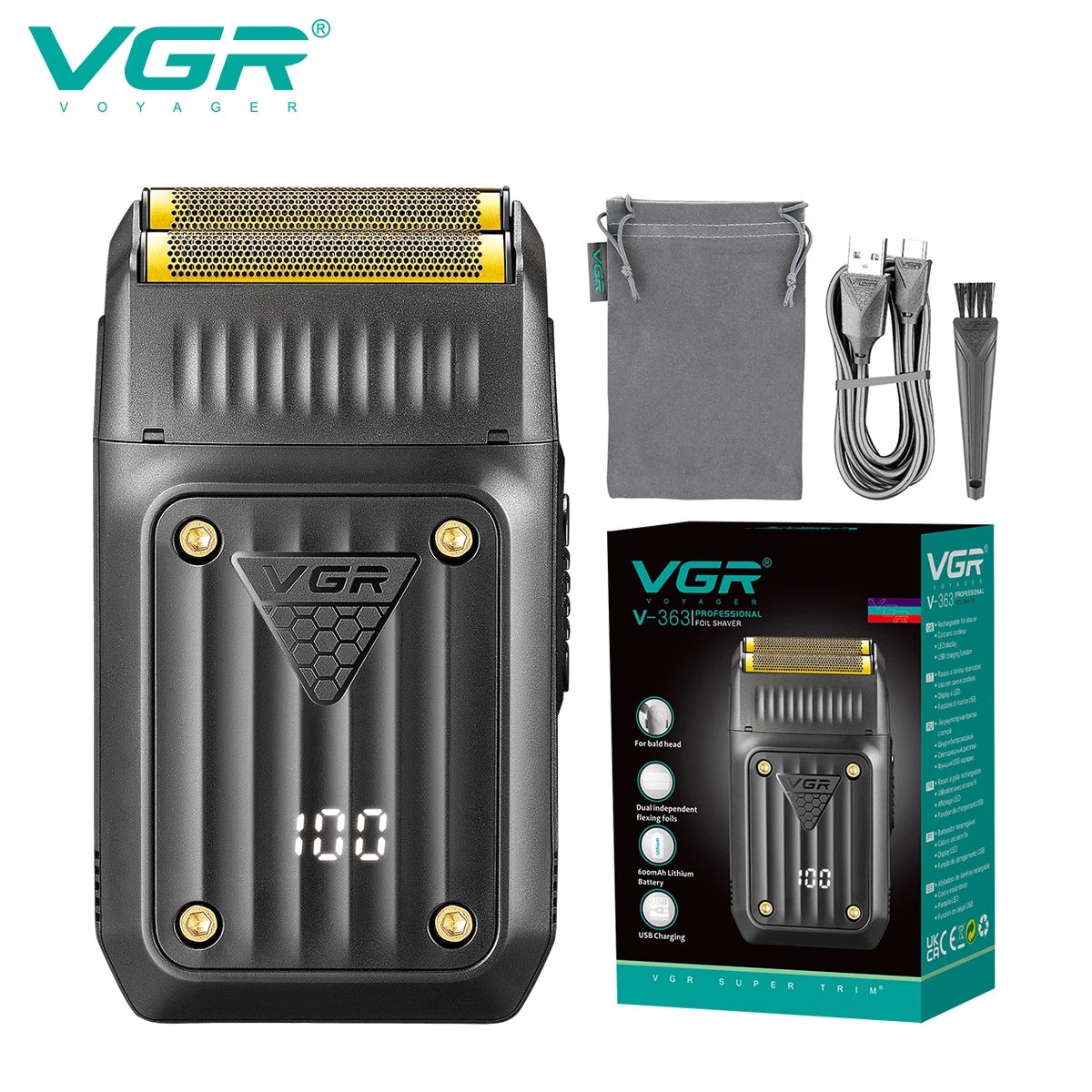 VGR V-363 Professional Electric Shaver with Digital Display – Rechargeable Beard Trimmer for Men