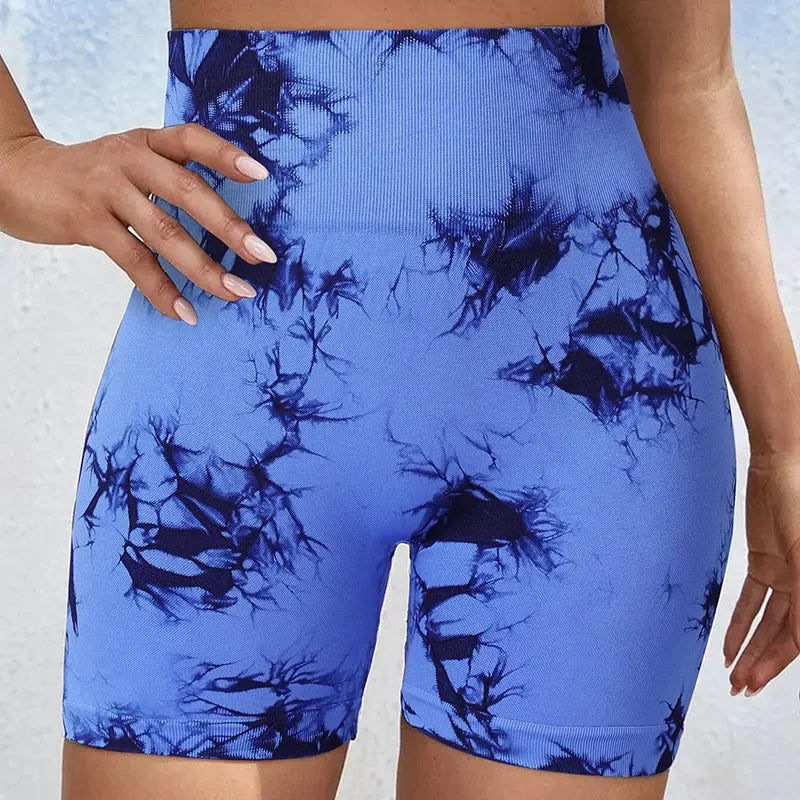 Women’s High-Waist Tie-Dye Yoga Shorts – Seamless Workout & Cycling Shorts