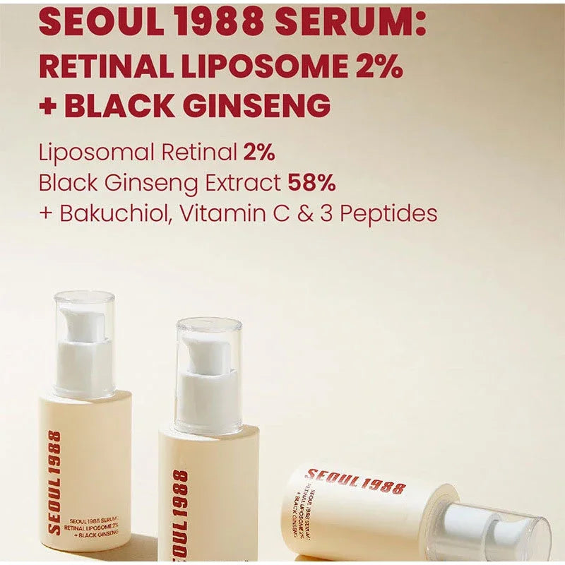 Korean 1988 Retinol Face Serum – Black Ginseng, Niacinamide & Vitamin C Anti-Aging Ampoule for Firming and Wrinkle Care