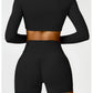 Women’s Quick-Dry Gym Top – Square Neck Long Sleeve Fitness Crop Top