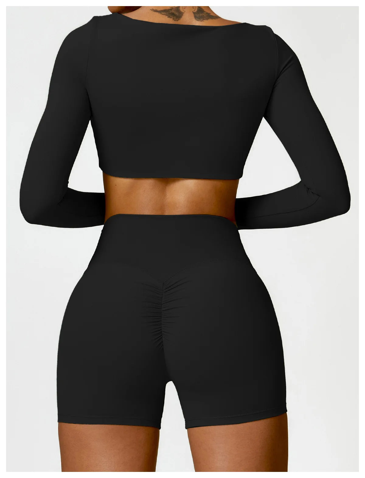 Women’s Quick-Dry Gym Top – Square Neck Long Sleeve Fitness Crop Top