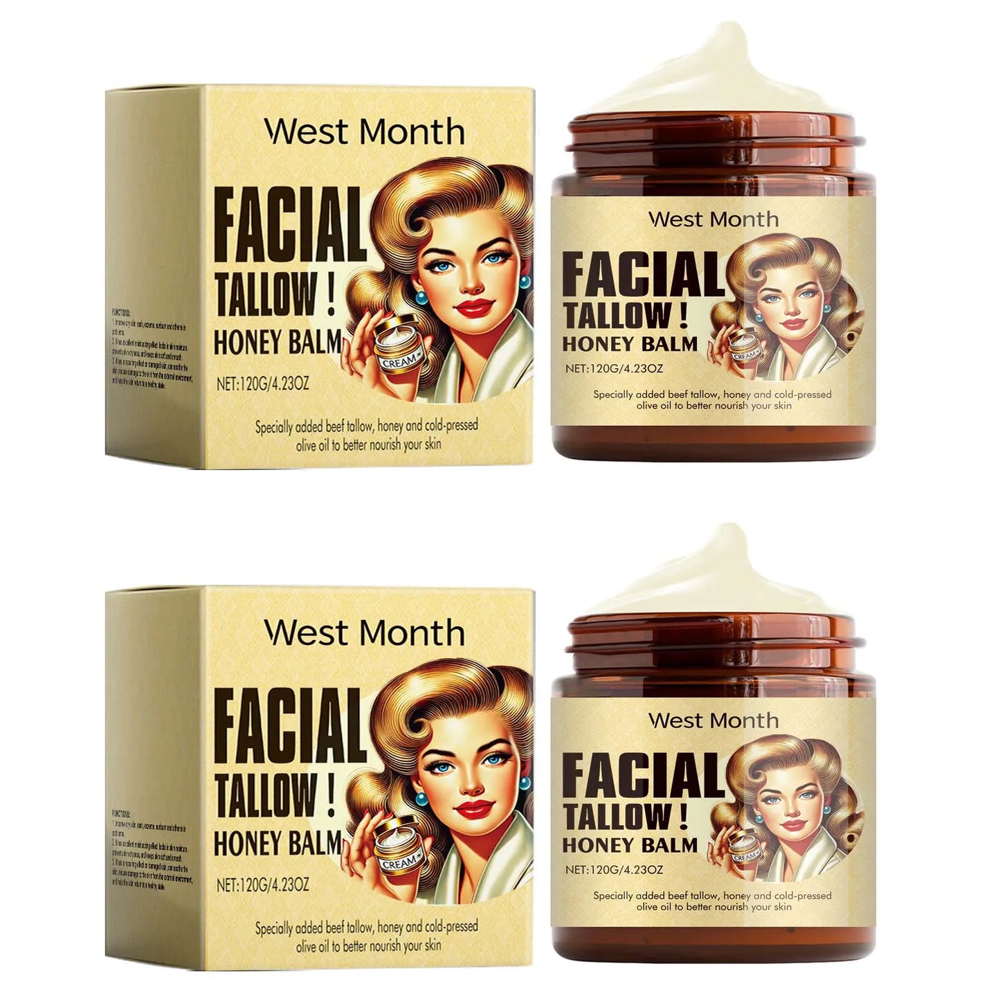 Beef Tallow Face Cream – Moisturizing and Firming Facial Cream for Smooth, Nourished, and Elastic Skin