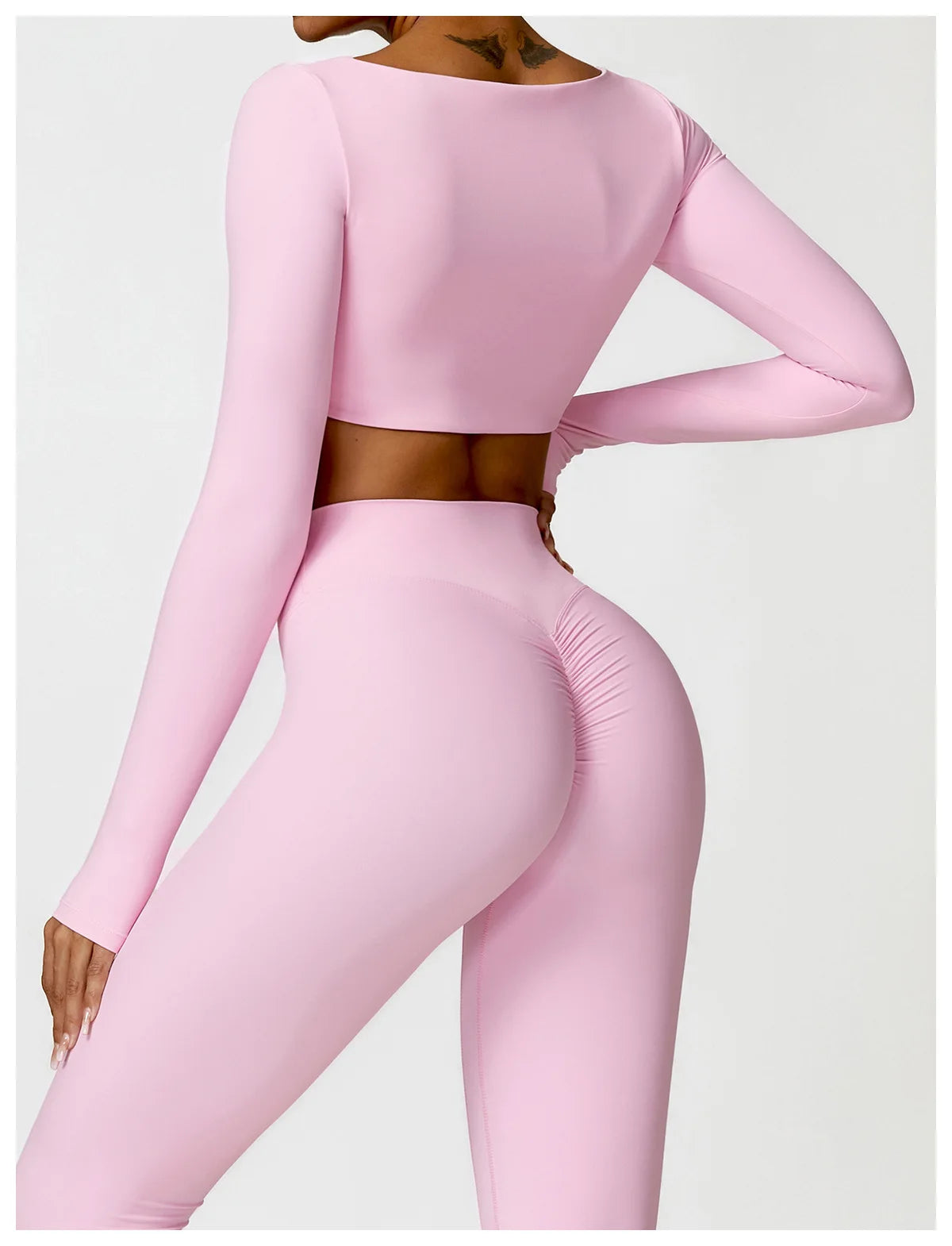 Women’s Quick-Dry Gym Top – Square Neck Long Sleeve Fitness Crop Top