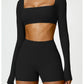 Women’s Quick-Dry Gym Top – Square Neck Long Sleeve Fitness Crop Top