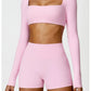 Women’s Quick-Dry Gym Top – Square Neck Long Sleeve Fitness Crop Top