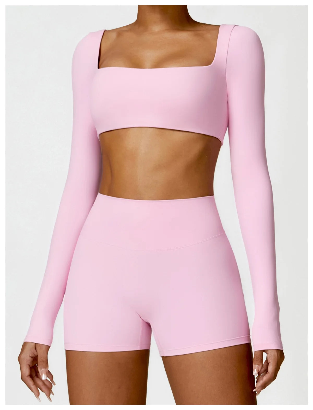 Women’s Quick-Dry Gym Top – Square Neck Long Sleeve Fitness Crop Top