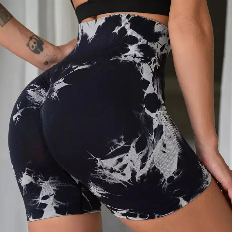 Women’s High-Waist Tie-Dye Yoga Shorts – Seamless Workout & Cycling Shorts