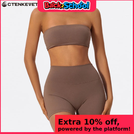 Ctenkevet Women’s Fitness Set – Strapless Sports Bra & Crop Top