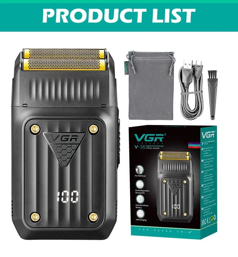 VGR V-363 Professional Electric Shaver with Digital Display – Rechargeable Beard Trimmer for Men