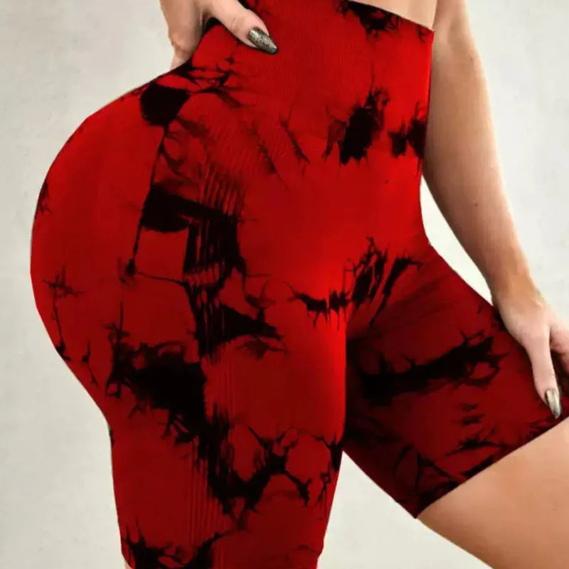Women’s High-Waist Tie-Dye Yoga Shorts – Seamless Workout & Cycling Shorts