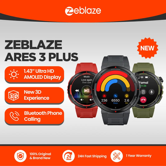 Zeblaze Ares 3 Plus – 1.43" HD AMOLED Smartwatch with Voice Calling