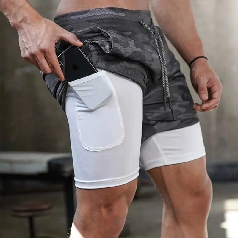 Men’s Camo Running Shorts – 2-in-1 Quick-Dry Gym & Workout Shorts