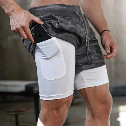 Men’s Camo Running Shorts – 2-in-1 Quick-Dry Gym & Workout Shorts