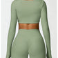 Women’s Quick-Dry Gym Top – Square Neck Long Sleeve Fitness Crop Top