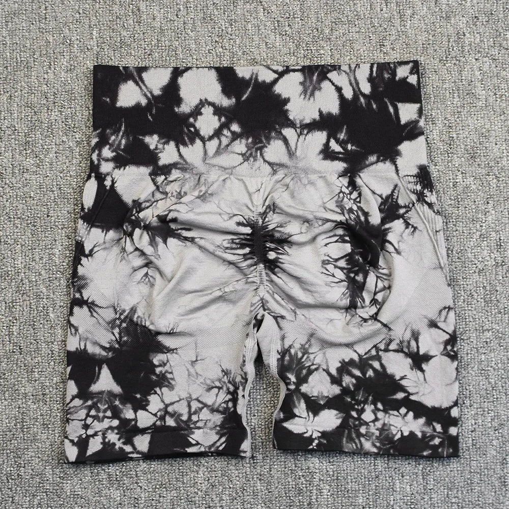 Women’s High-Waist Tie-Dye Yoga Shorts – Seamless Workout & Cycling Shorts