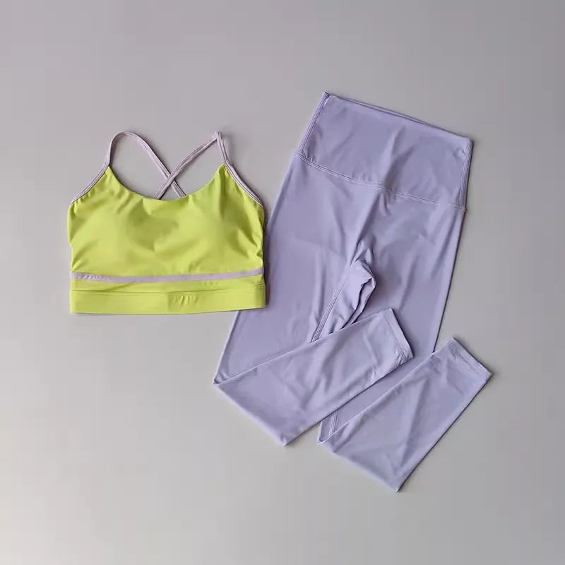 Women’s 2-Piece Yoga Set – High-Waist Leggings and Sports Bra Workout Suit for Gym & Fitness
