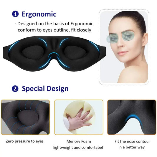 3D Contoured Eye Mask – Light-Blocking Sleep Blindfold for Men & Women
