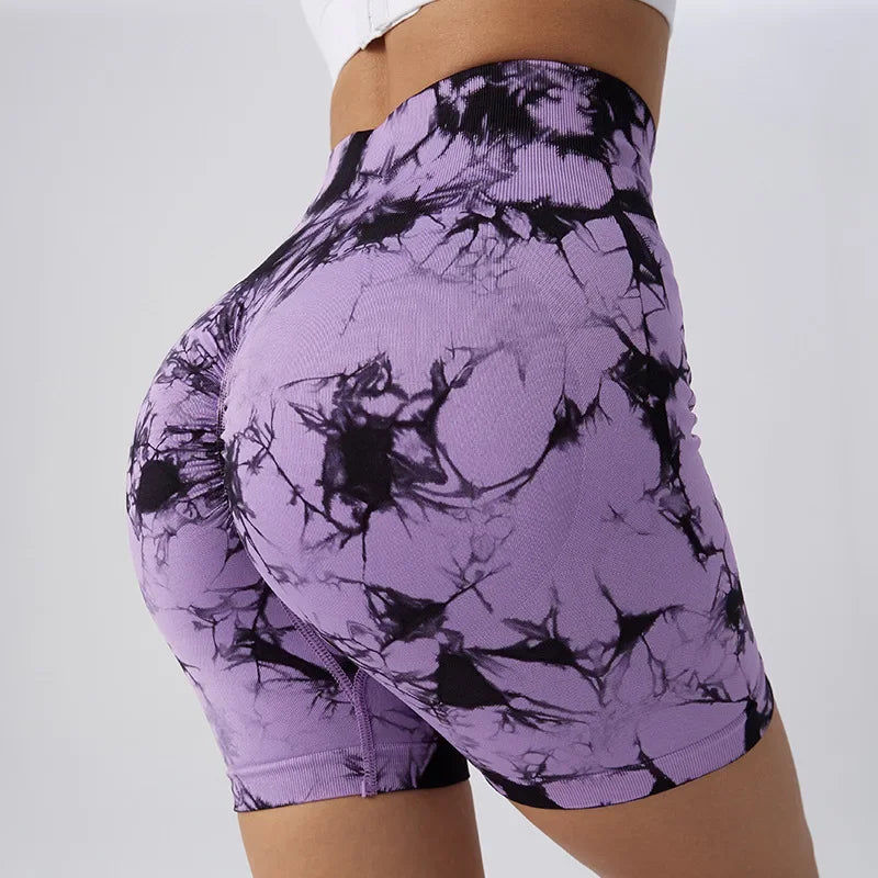 Women’s High-Waist Tie-Dye Yoga Shorts – Seamless Workout & Cycling Shorts