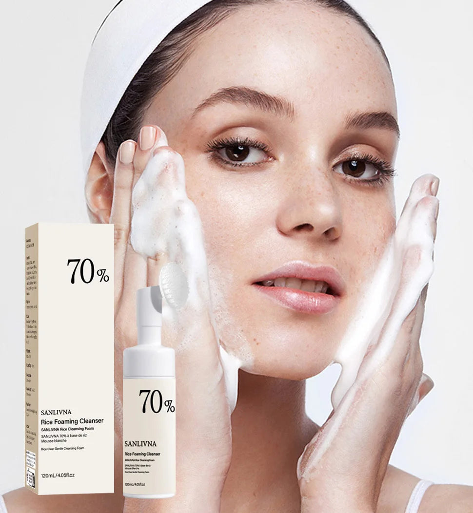 Rice Toner & Cleanser Set – 70% Rice Extract Serum with Niacinamide, Deep Cleansing Foam & Moisturizer for Dry Skin