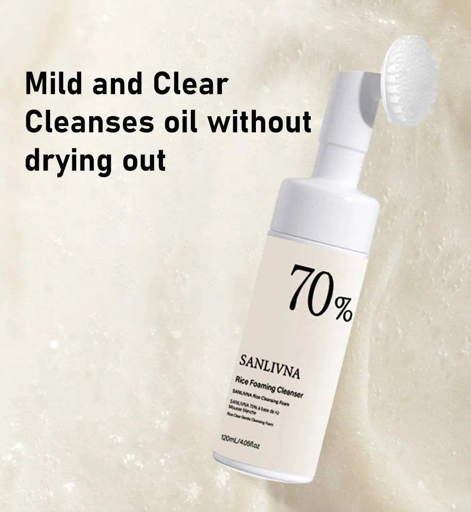 Rice Toner & Cleanser Set – 70% Rice Extract Serum with Niacinamide, Deep Cleansing Foam & Moisturizer for Dry Skin