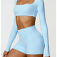 Women’s Quick-Dry Gym Top – Square Neck Long Sleeve Fitness Crop Top