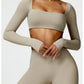 Women’s Quick-Dry Gym Top – Square Neck Long Sleeve Fitness Crop Top