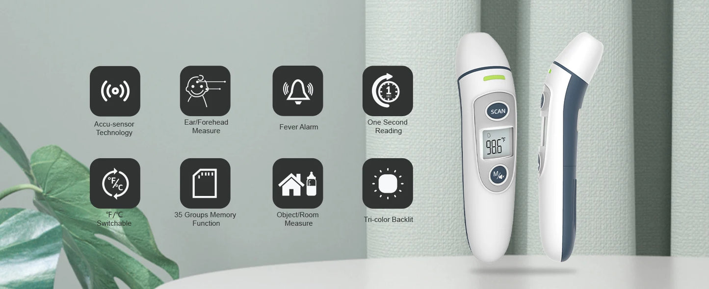 Kingclinic Digital Thermometer – Ear & Forehead 1s Reading for Adults & Kids