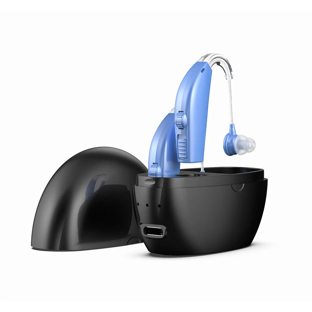 Rechargeable Hearing Aid – Wireless BTE Sound Amplifier with Magnetic Charging