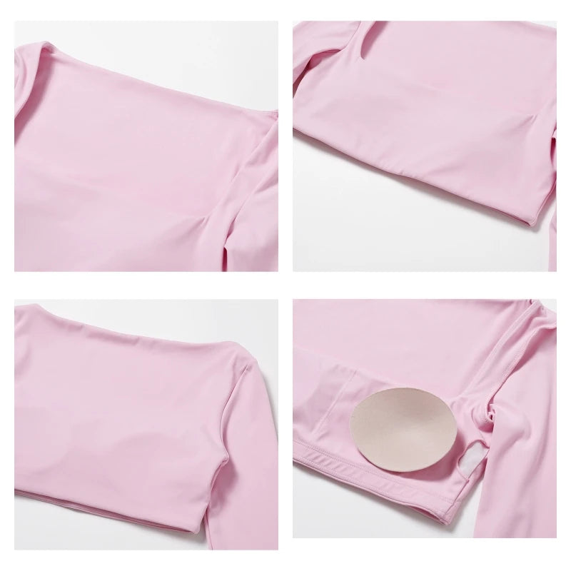 Women’s Quick-Dry Gym Top – Square Neck Long Sleeve Fitness Crop Top