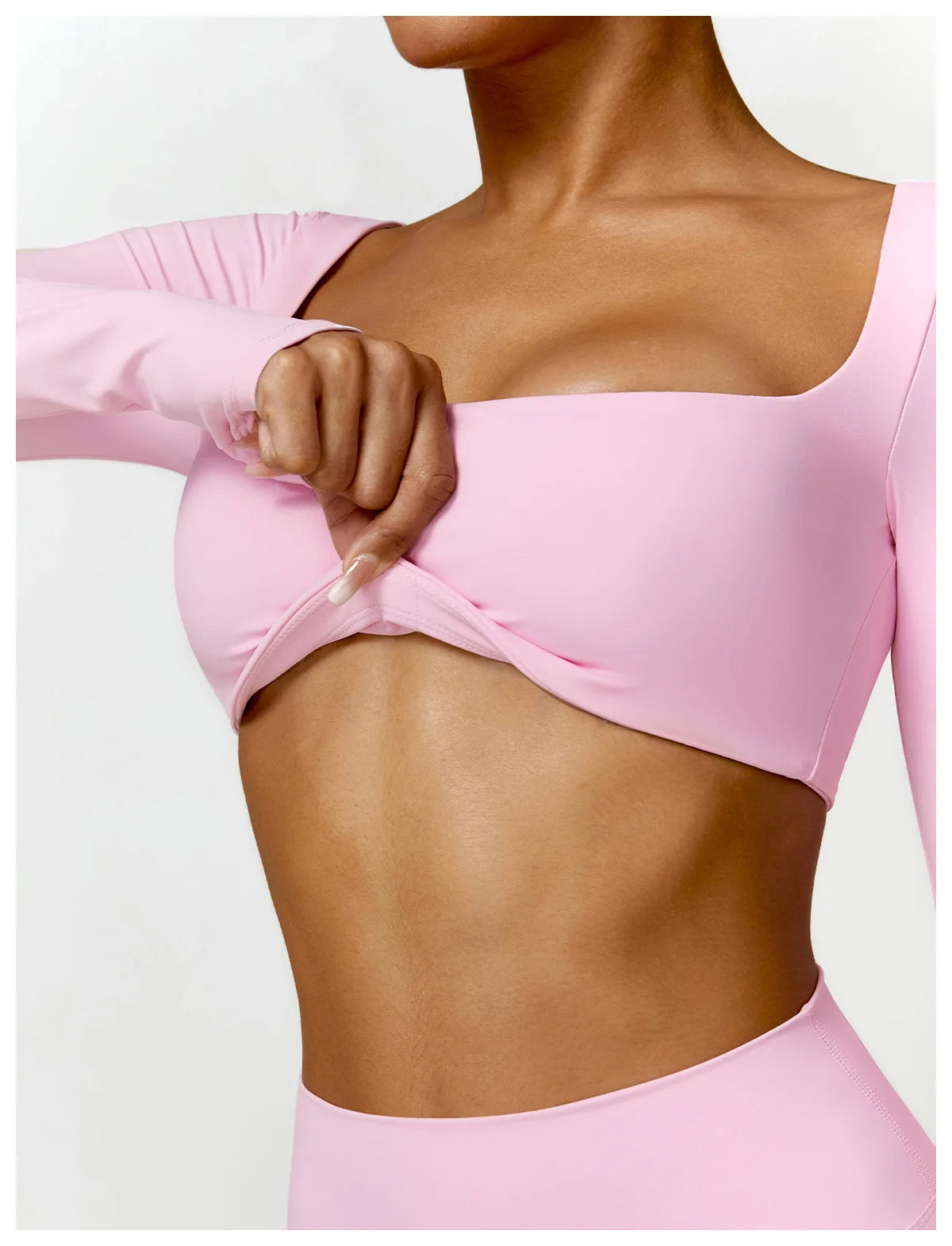 Women’s Quick-Dry Gym Top – Square Neck Long Sleeve Fitness Crop Top