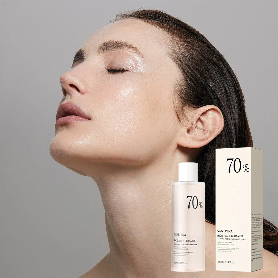 Rice Toner & Cleanser Set – 70% Rice Extract Serum with Niacinamide, Deep Cleansing Foam & Moisturizer for Dry Skin