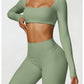 Women’s Quick-Dry Gym Top – Square Neck Long Sleeve Fitness Crop Top