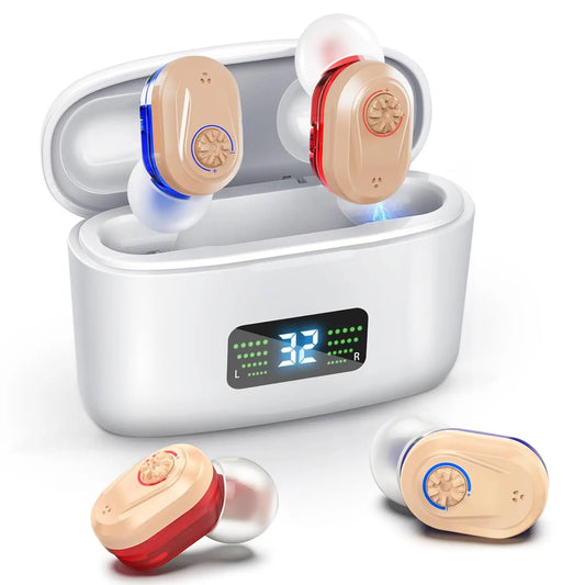 Wireless Mini Hearing Aid – HD Digital Noise-Cancelling Amplifier with Charging Box