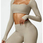 Women’s Quick-Dry Gym Top – Square Neck Long Sleeve Fitness Crop Top