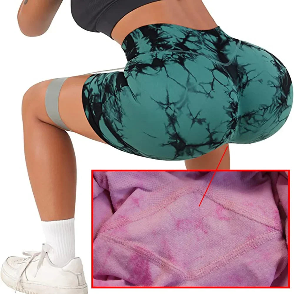 Women’s High-Waist Tie-Dye Yoga Shorts – Seamless Workout & Cycling Shorts