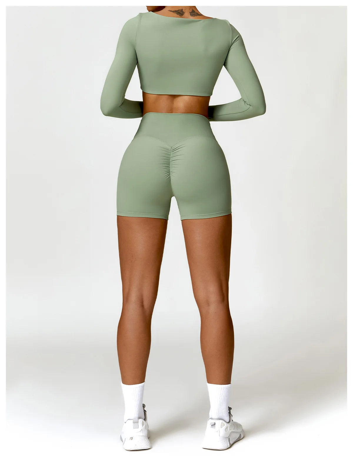 Women’s Quick-Dry Gym Top – Square Neck Long Sleeve Fitness Crop Top
