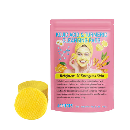 40pcs Turmeric Kojic Acid Cleansing Pads – Gentle Exfoliating Pads for Dark Spots, Brightening & Daily Skin Care