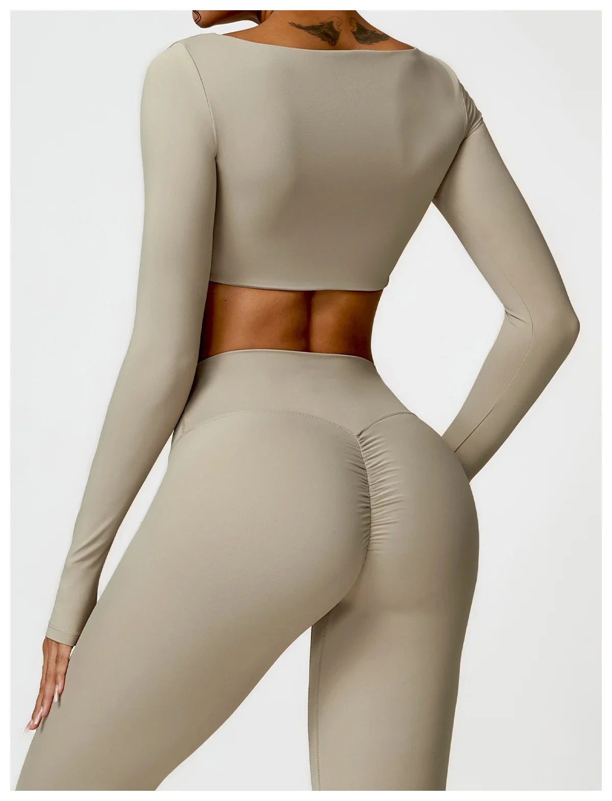 Women’s Quick-Dry Gym Top – Square Neck Long Sleeve Fitness Crop Top