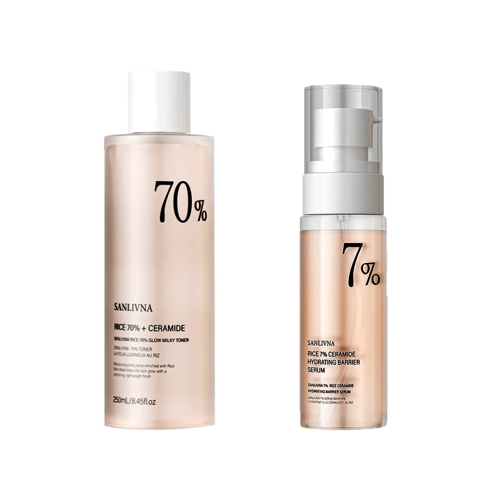 Rice Toner & Cleanser Set – 70% Rice Extract Serum with Niacinamide, Deep Cleansing Foam & Moisturizer for Dry Skin
