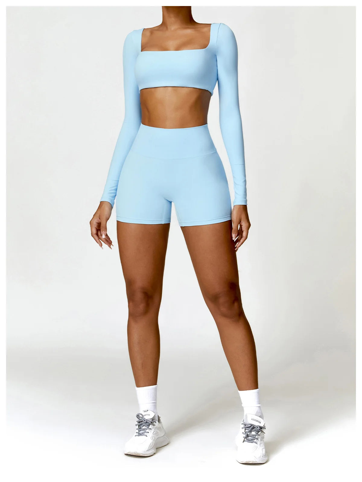 Women’s Quick-Dry Gym Top – Square Neck Long Sleeve Fitness Crop Top