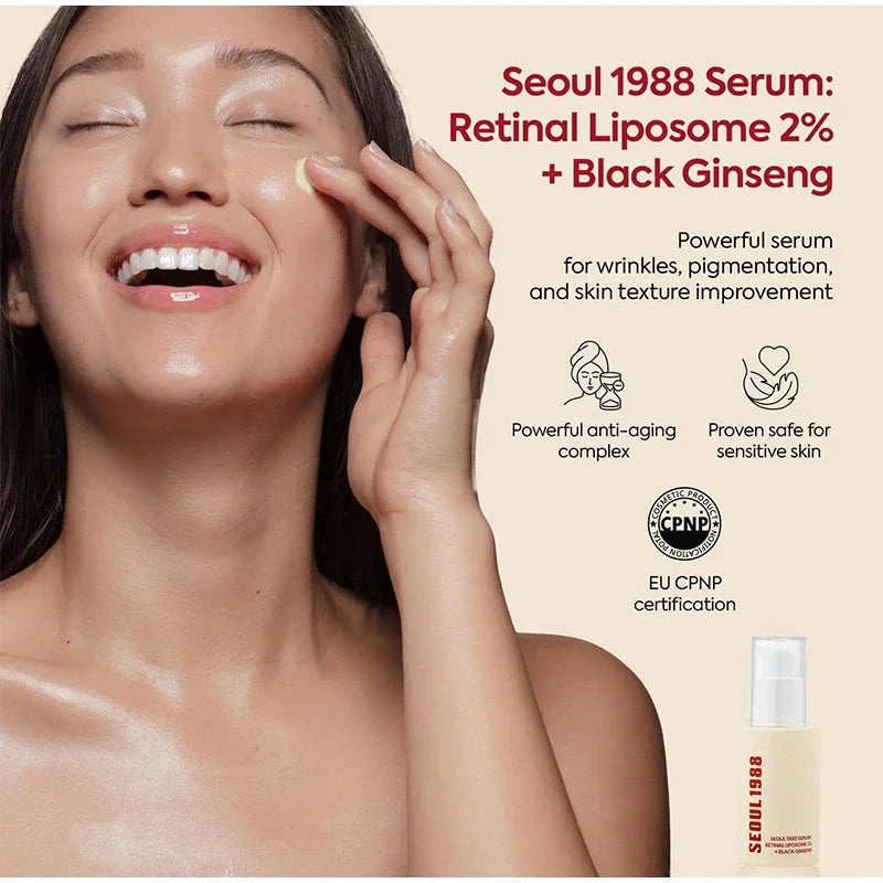 Korean 1988 Retinol Face Serum – Black Ginseng, Niacinamide & Vitamin C Anti-Aging Ampoule for Firming and Wrinkle Care