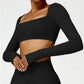 Women’s Quick-Dry Gym Top – Square Neck Long Sleeve Fitness Crop Top
