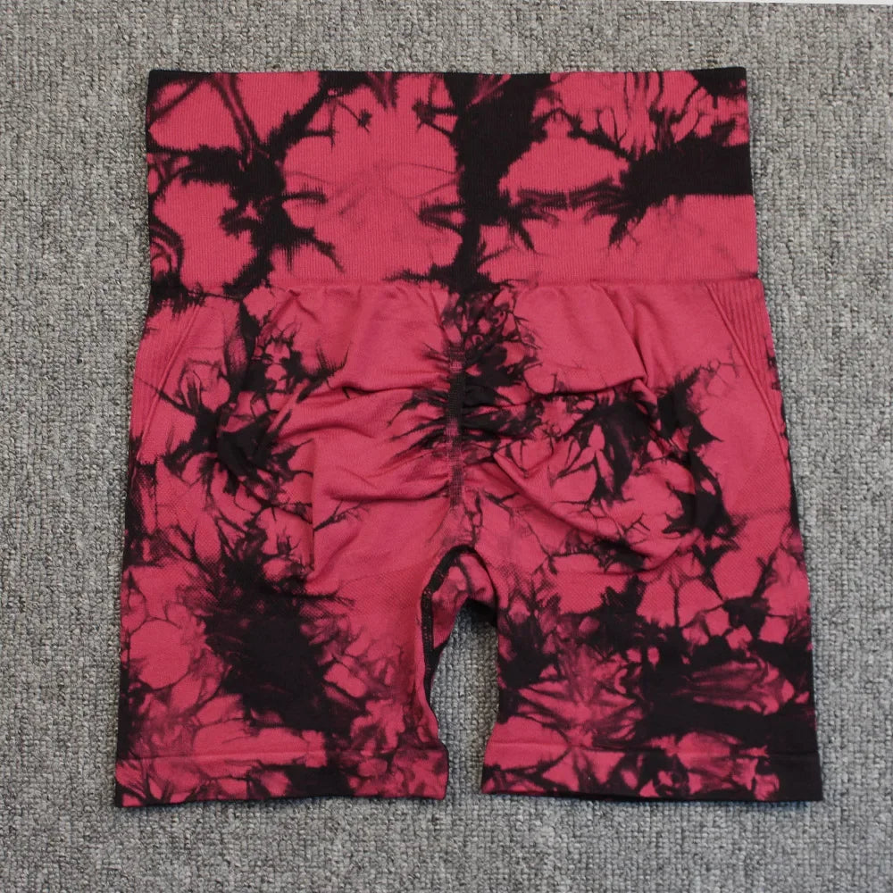 Women’s High-Waist Tie-Dye Yoga Shorts – Seamless Workout & Cycling Shorts