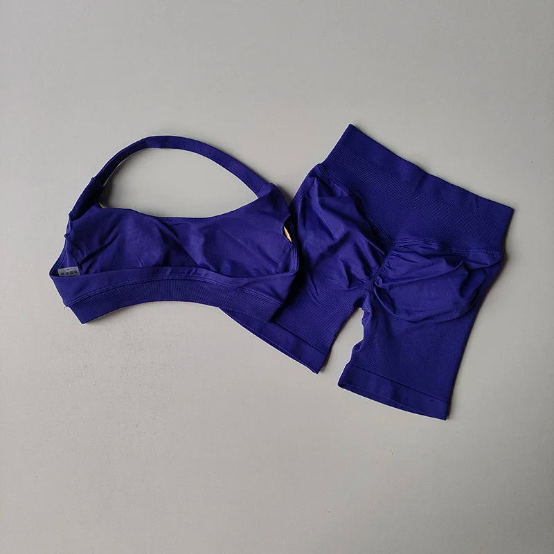 Women’s Halter Sports Bra & Shorts Set – High-Waist Fitness Yoga Outfit