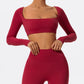 Women’s Quick-Dry Gym Top – Square Neck Long Sleeve Fitness Crop Top