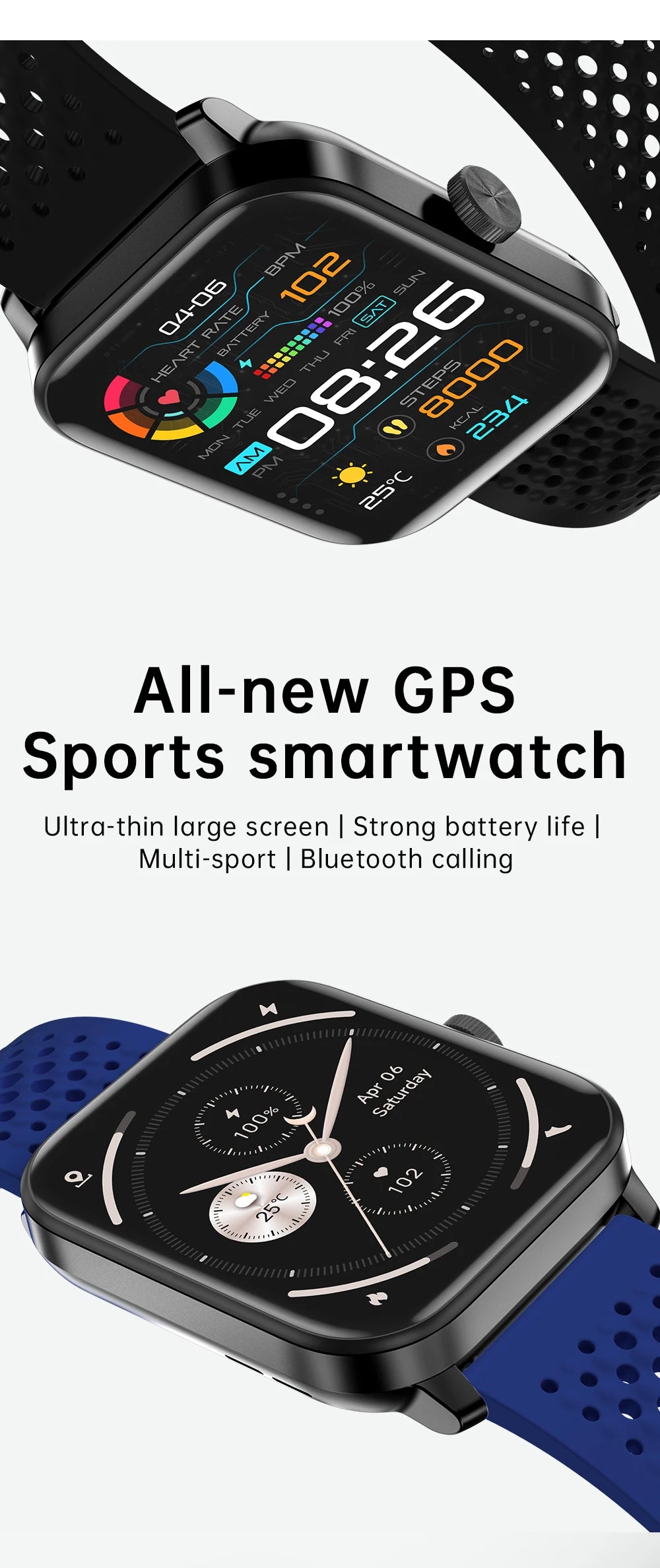 Men’s 1.85" Smart Watch – Heart Rate & SpO₂ Monitor with Multi-Sport Modes