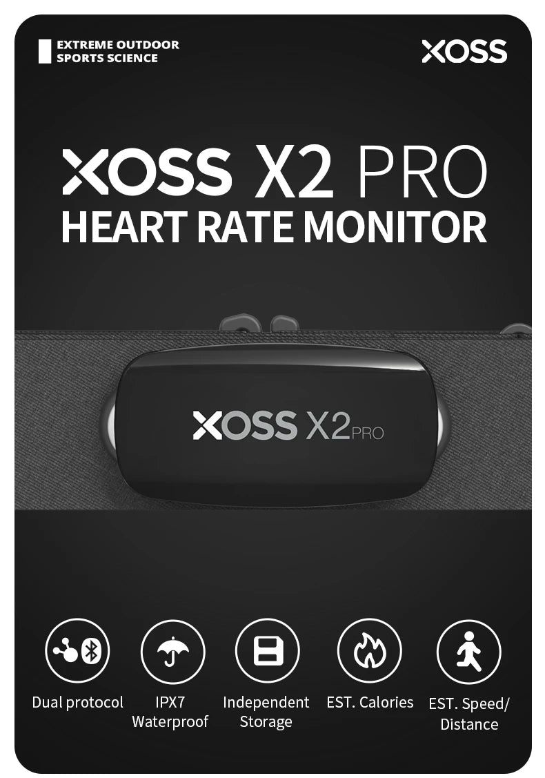 XOSS X2 Pro Heart Rate Monitor – Rechargeable Fitness Sensor with Data Storage
