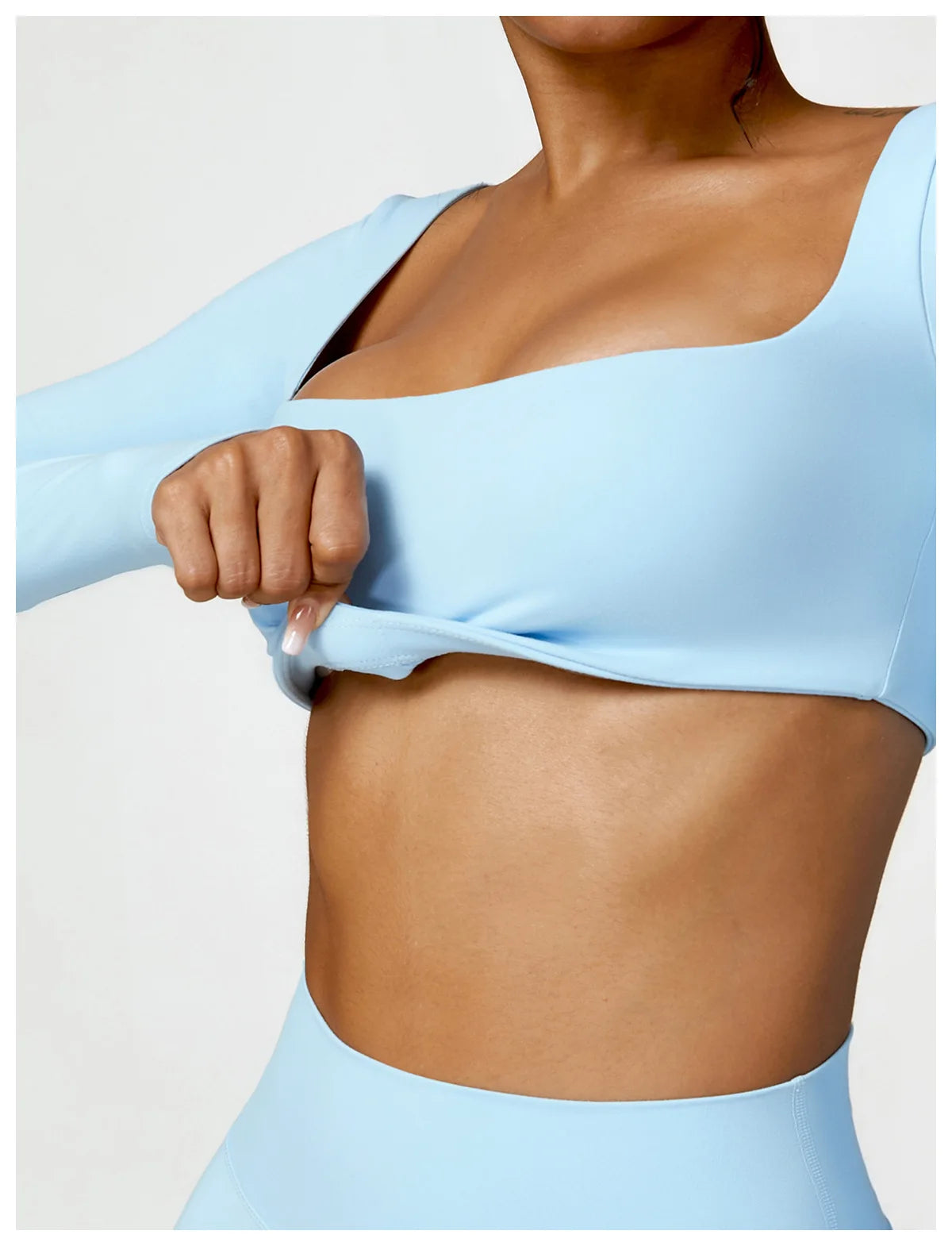 Women’s Quick-Dry Gym Top – Square Neck Long Sleeve Fitness Crop Top