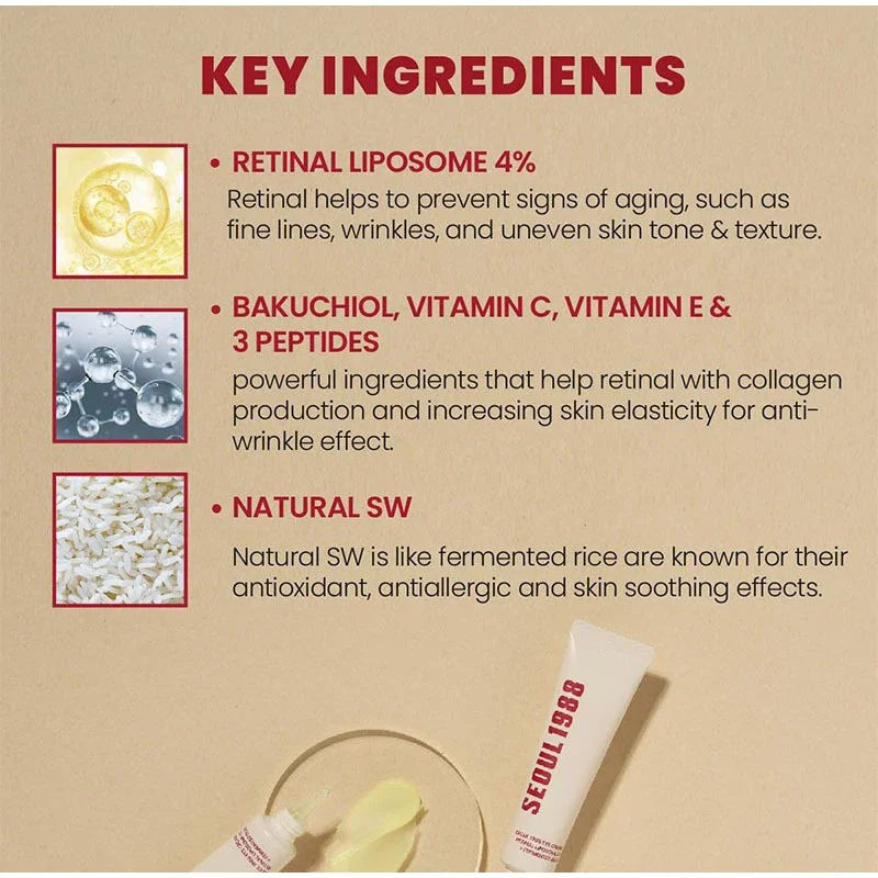 Korean 1988 Retinol Face Serum – Black Ginseng, Niacinamide & Vitamin C Anti-Aging Ampoule for Firming and Wrinkle Care