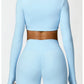 Women’s Quick-Dry Gym Top – Square Neck Long Sleeve Fitness Crop Top